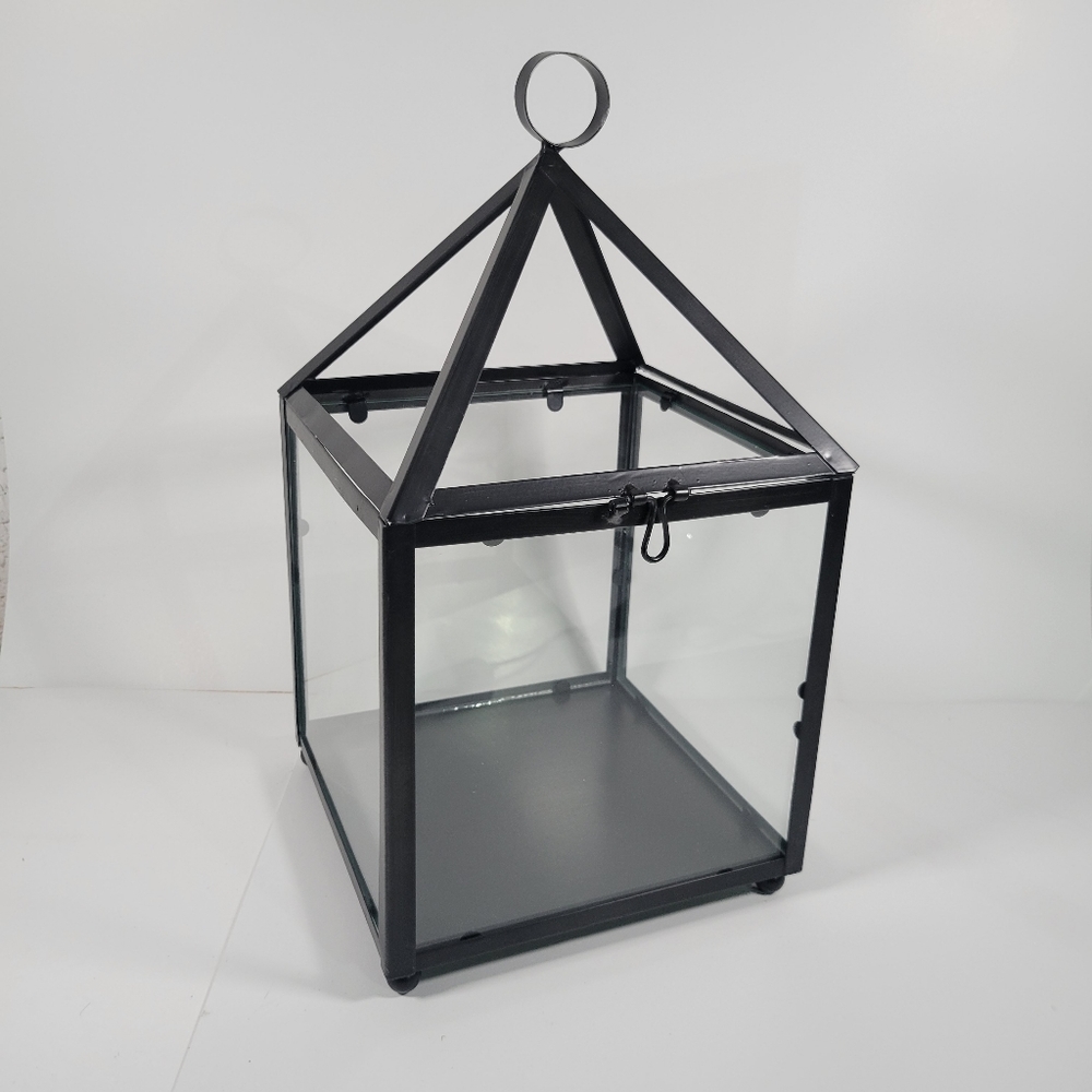 Metal Latern Open Top And Glass 15 in Tall New